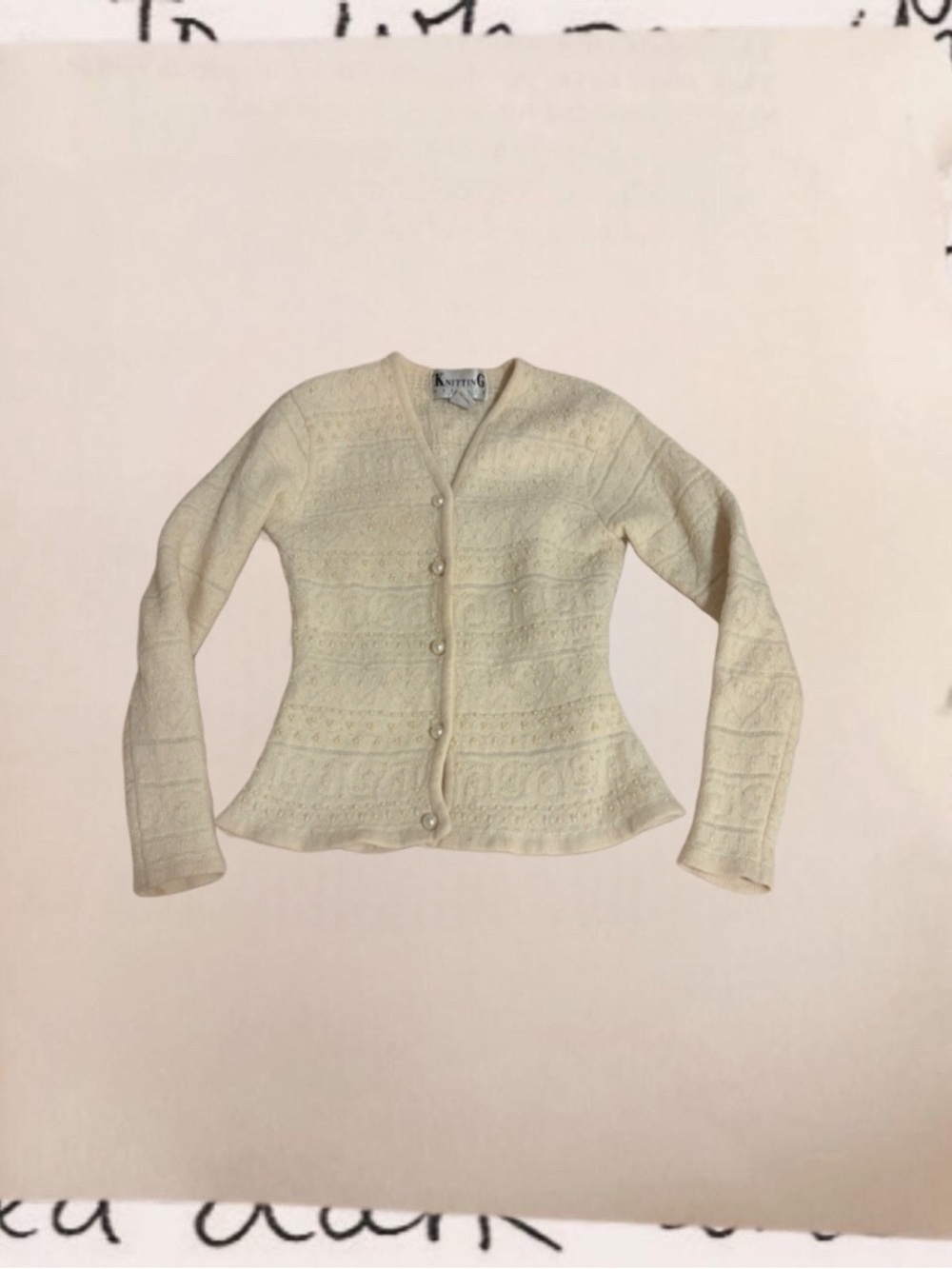 vintage pearl accent knit embroidered cardigan